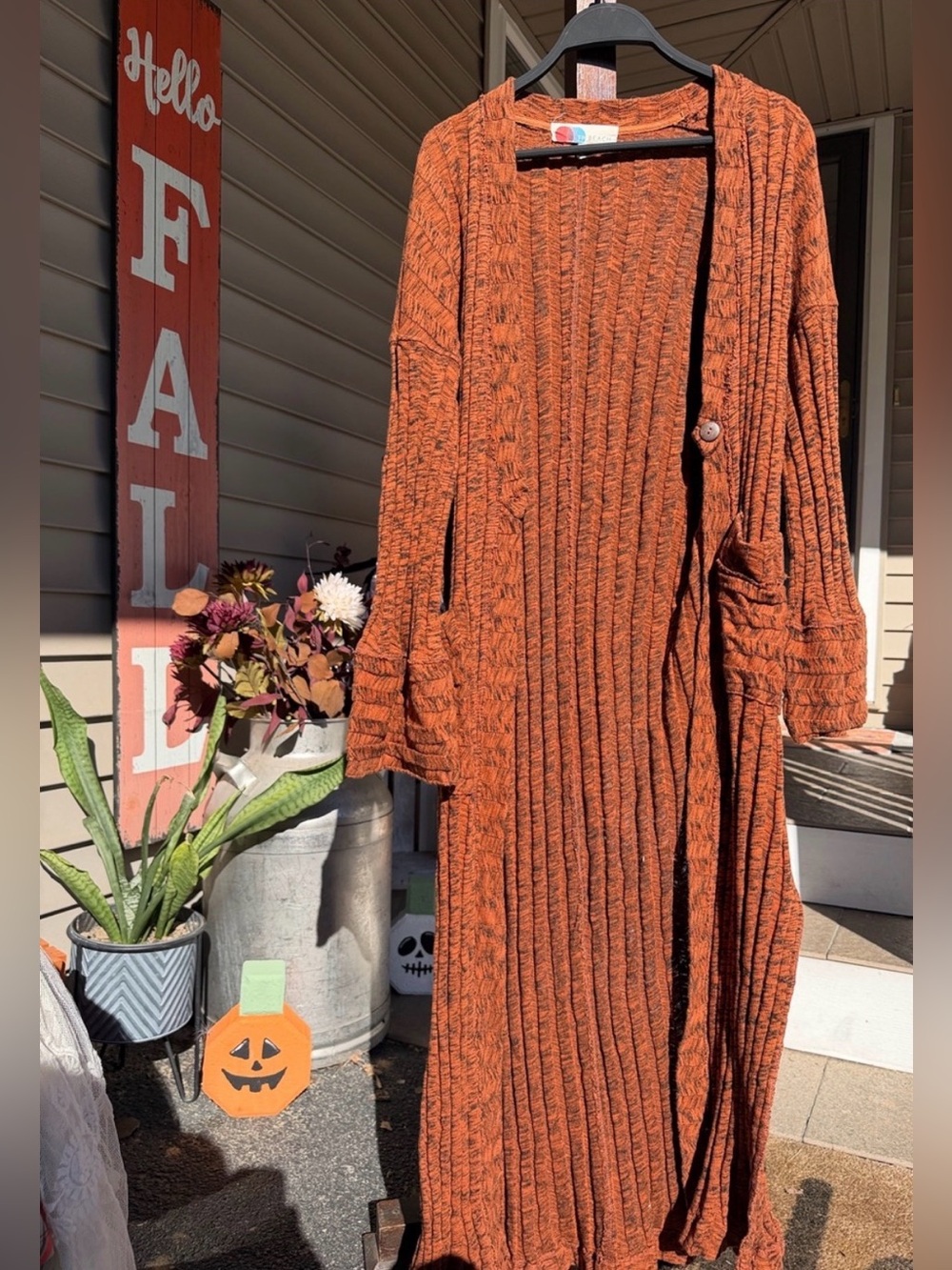 Vintage Free People "Beach Nights" Maxi Cardigan in BRUN